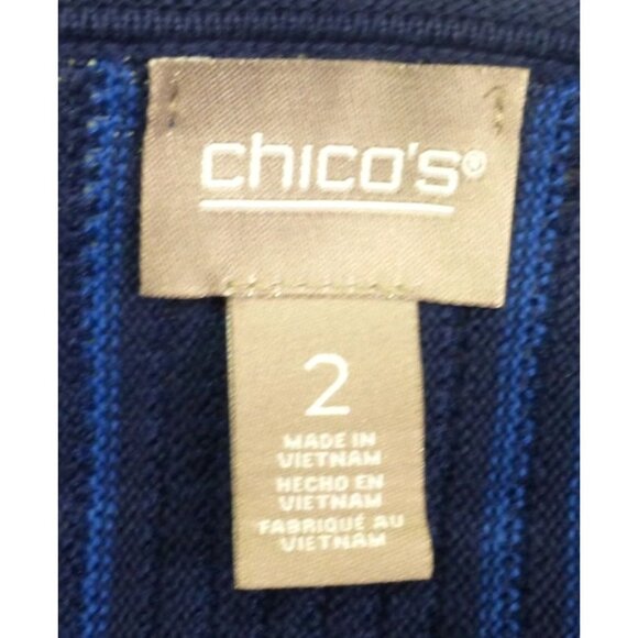 Chicos Ombre Stripe V-Neck Pullover Top Size 2 Midnight Blue Cold-Shoulder Style - Picture 2 of 12